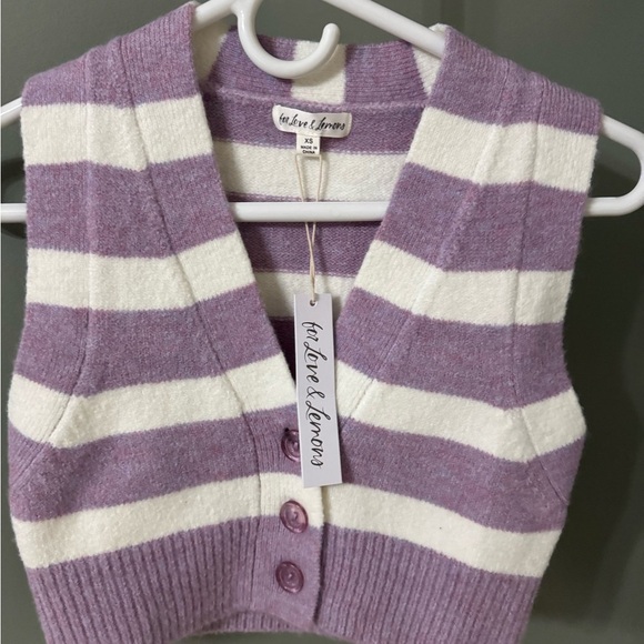 For Love and Lemons Striped Purple and White Knit Crop Top - Picture 2 of 5